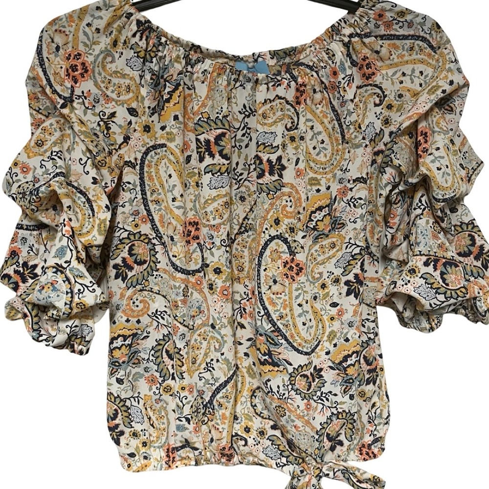 CeCe Paisley Off The Shoulder Ruffle Sleeve Blouse Women's Size Small
